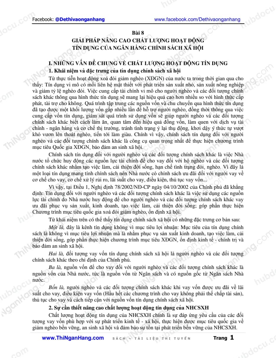 Bài 8. Giải pháp nâng cao chất lượng tín dụng - Đào tạo CBTD (NH Chính sách xã hội)