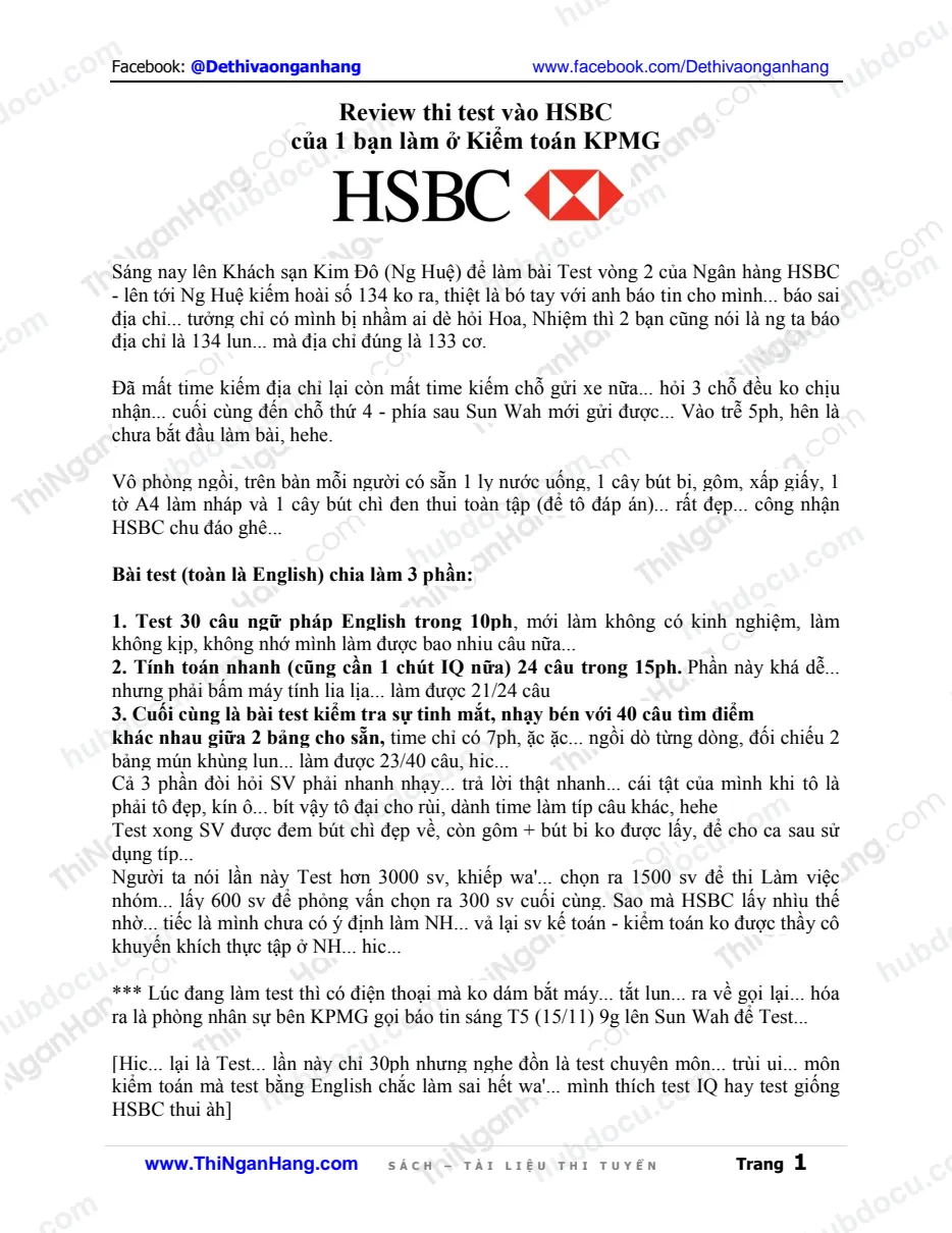 Review thi Test vào HSBC