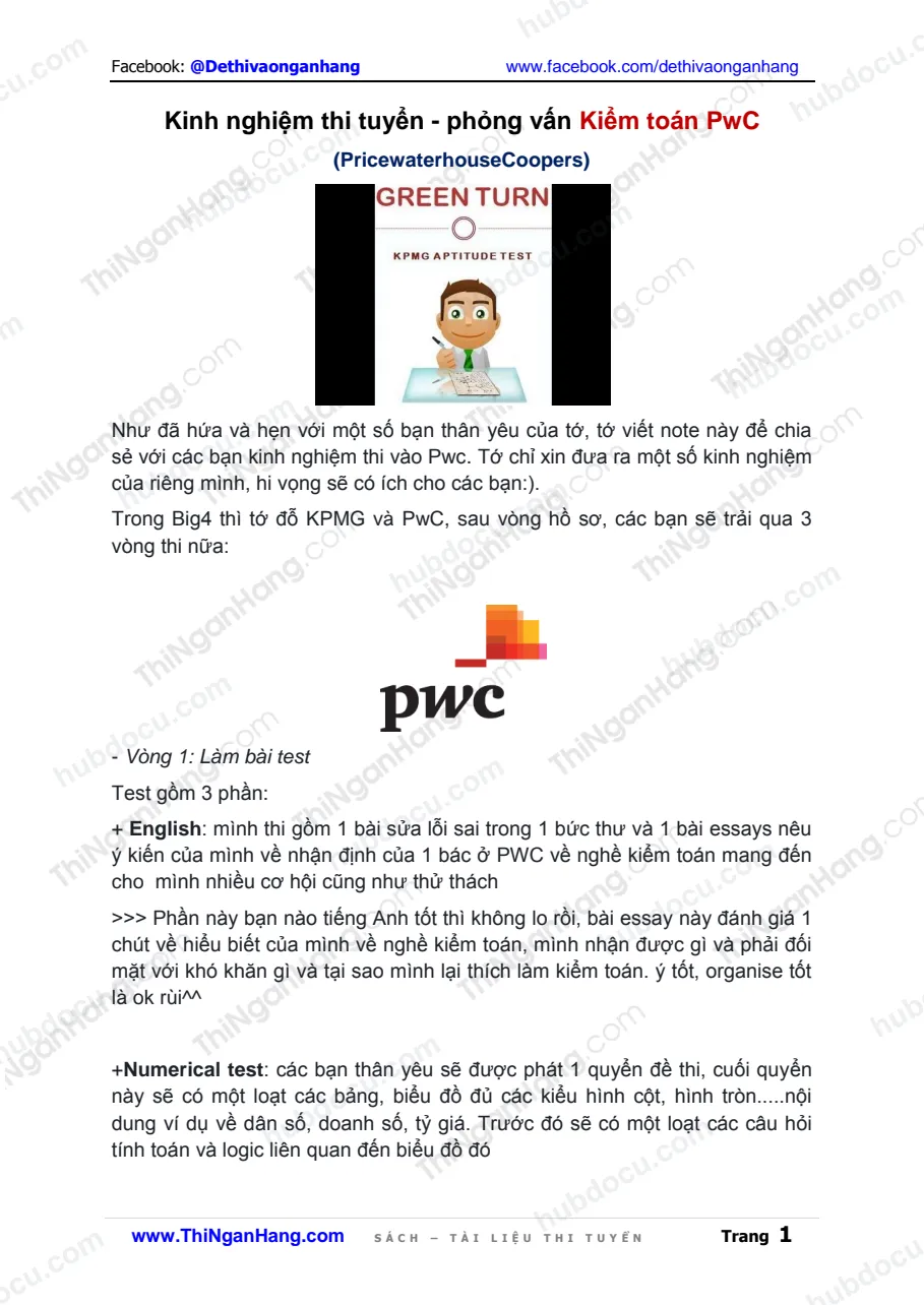 Kinh nghiệm thi tuyển - phỏng vấn Kiểm toán PwC (PricewaterhouseCoopers)
