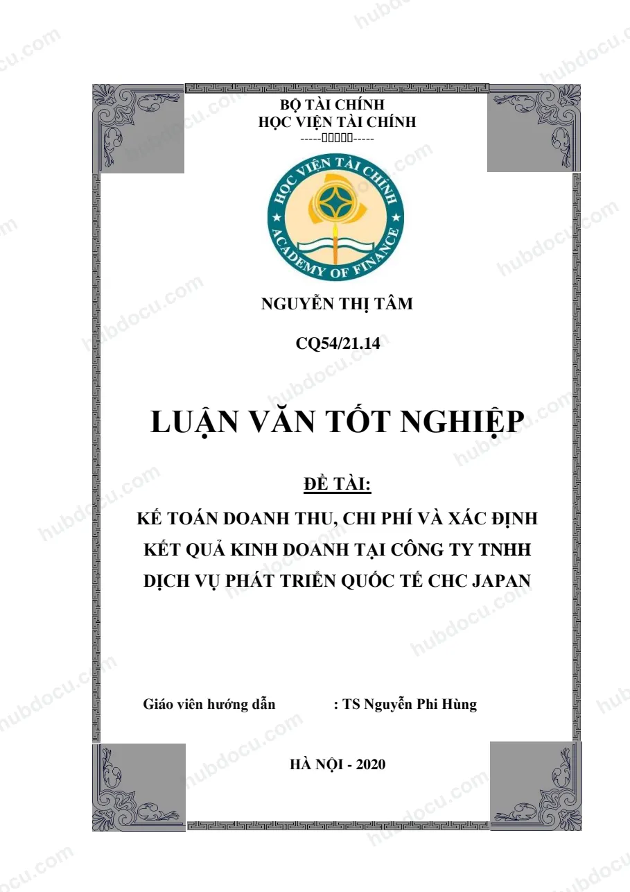 Luận văn tốt nghiệp - Kế toán doanh thu, chi phí và xác định kết quả kinh doanh công ty CHC Japan