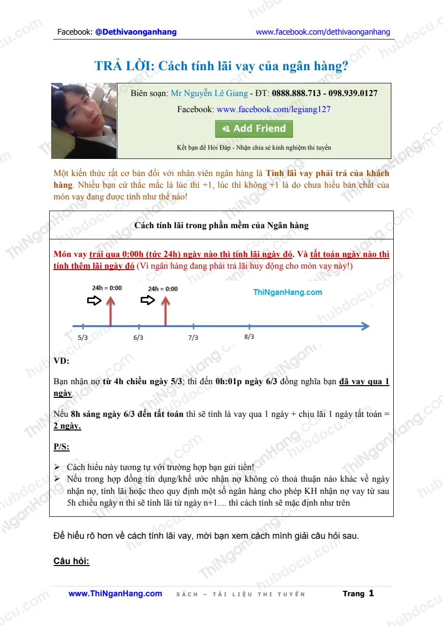 Cách tính lãi vay của ngân hàng - Qua câu hỏi và bài giải mẫu