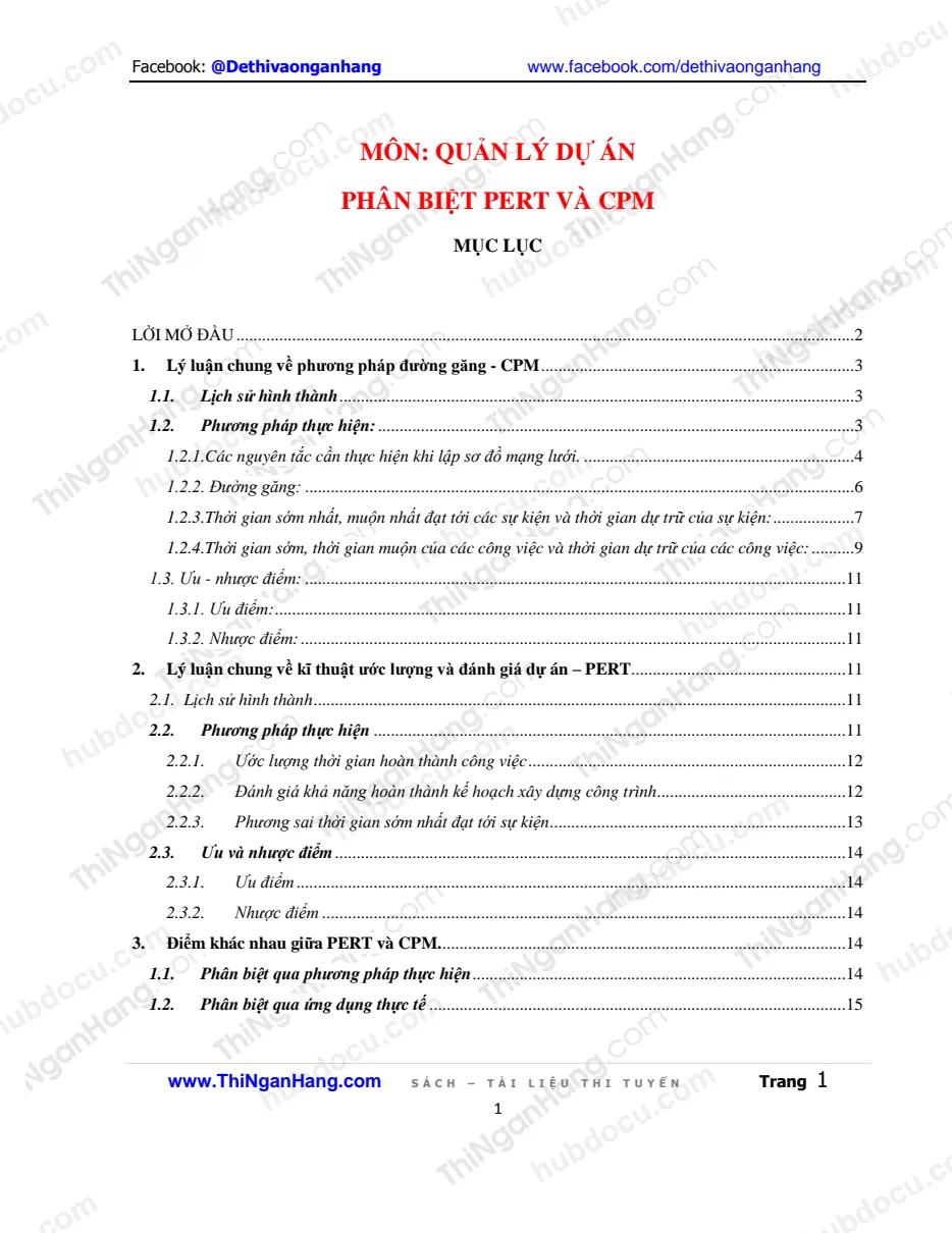 Phân biệt PERT và CPM trong môn Quản lý dự án