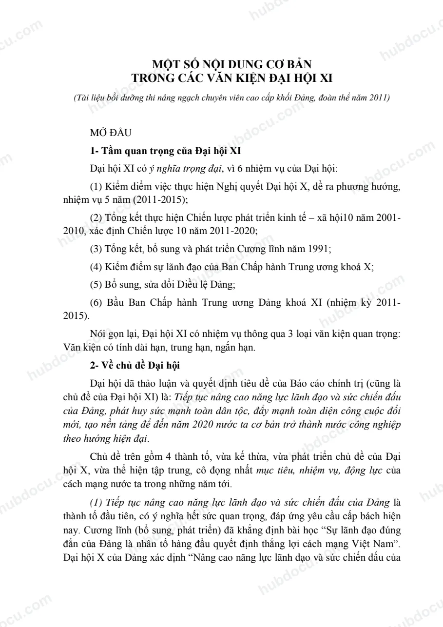 Ôn thi Công chức - 5. Nội dung cơ bản Văn kiện Đại hội Đảng (Ngạch Chuyên viên)