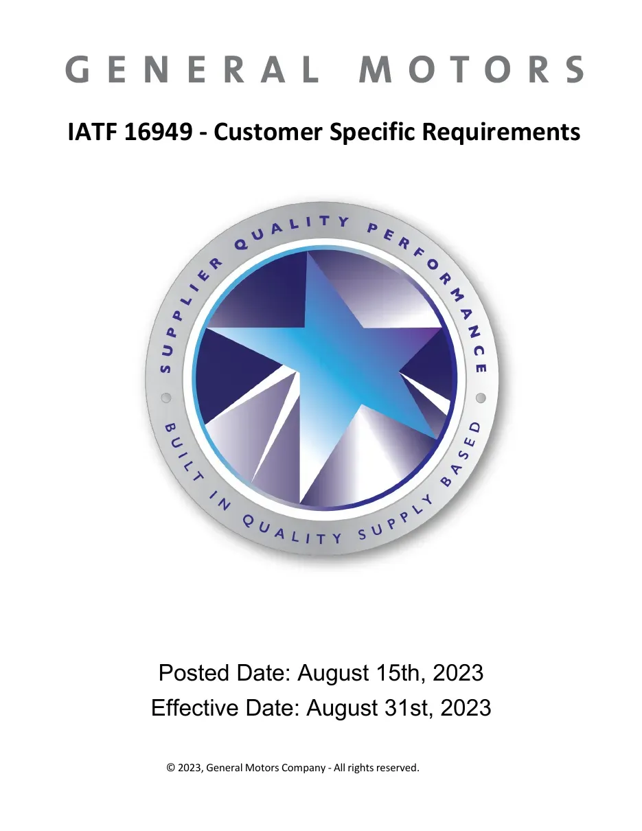 Customer Specific Requirements (IATF 16949) (Tiêu chuẩn từ GM-General Motors đối với nhà cung cấp)