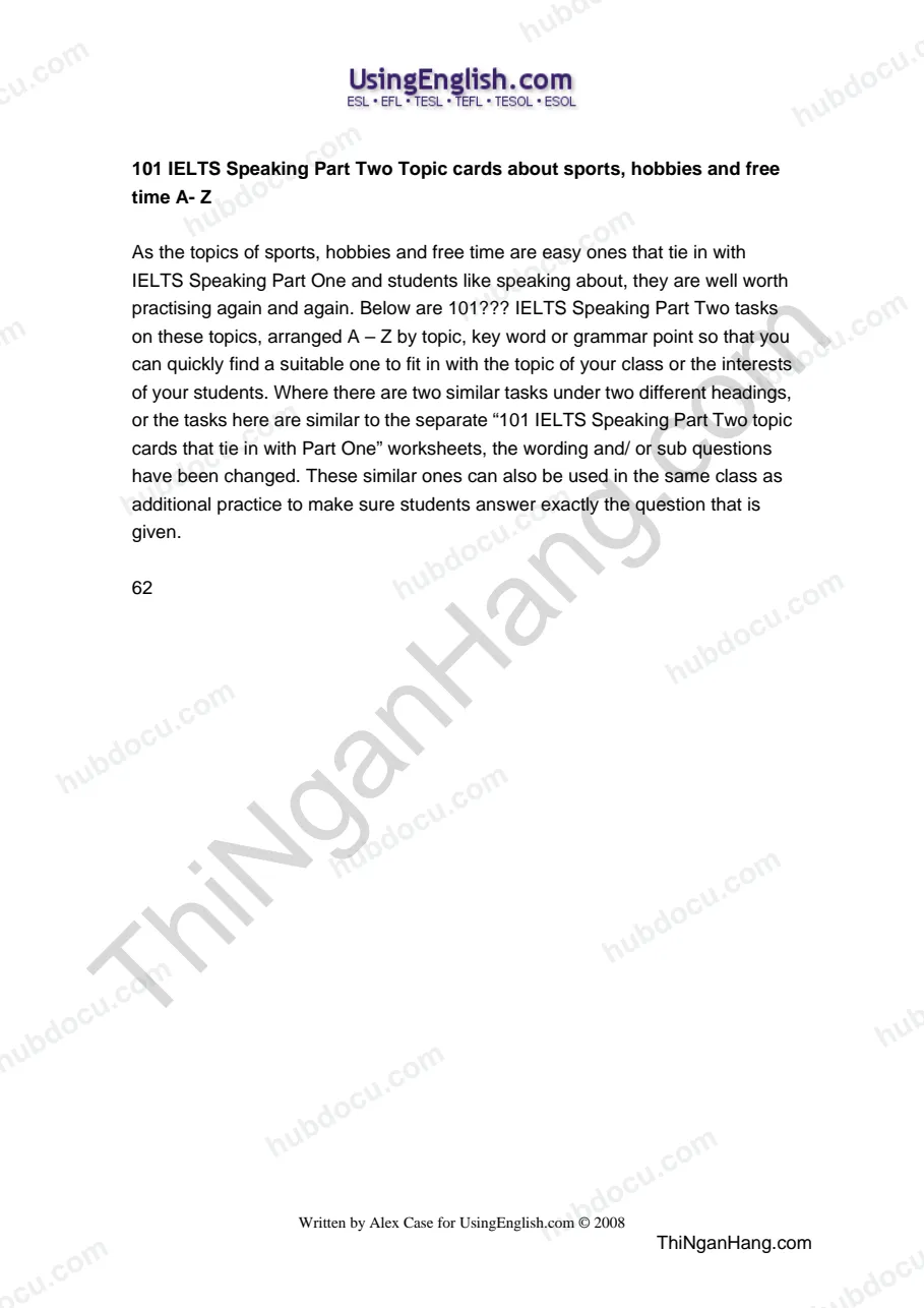 IELTS speaking part 2 topic cards about sports, hobbies and free time