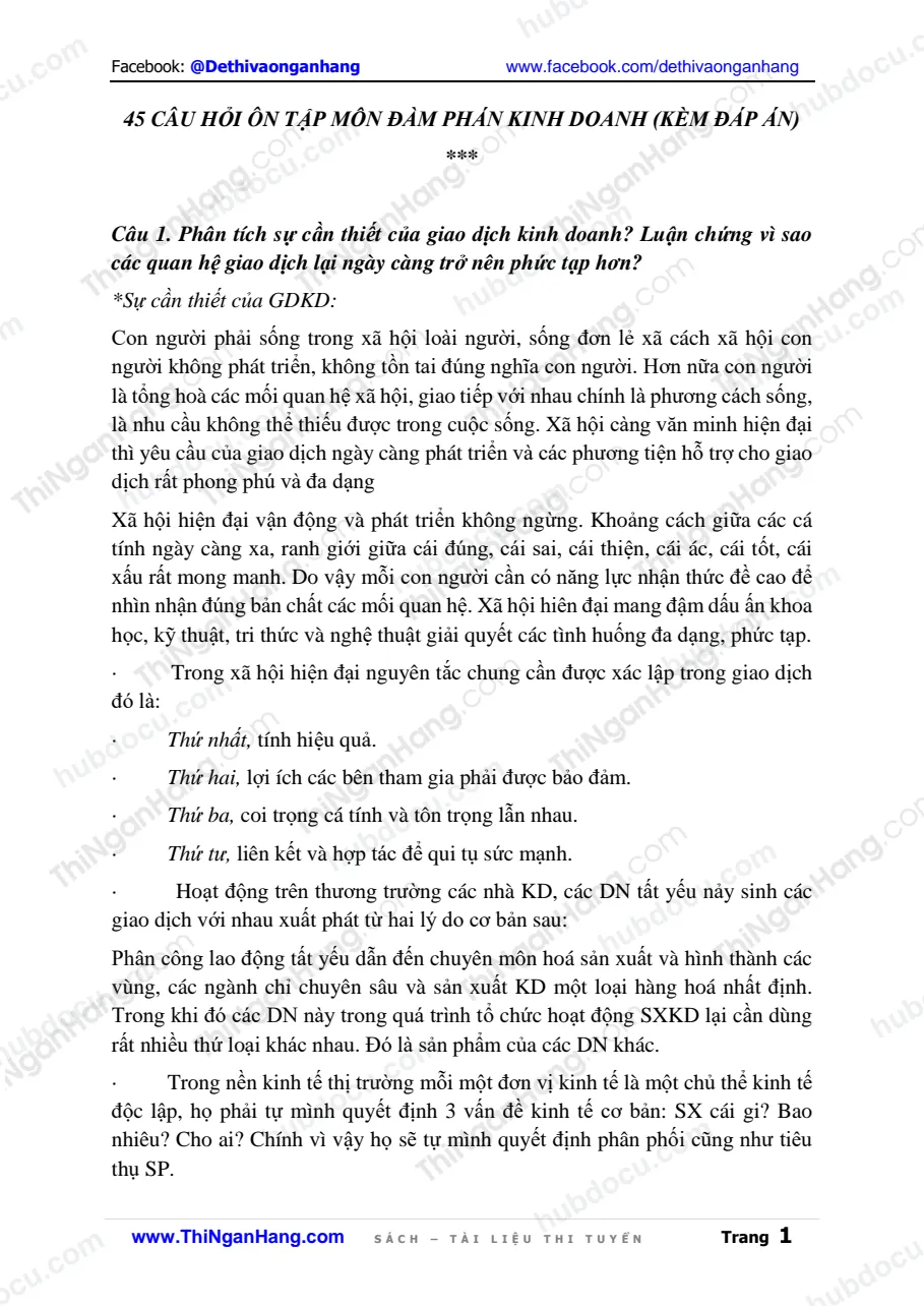 45 Câu hỏi ôn tập môn Đàm phán Kinh doanh (kèm Đáp án)