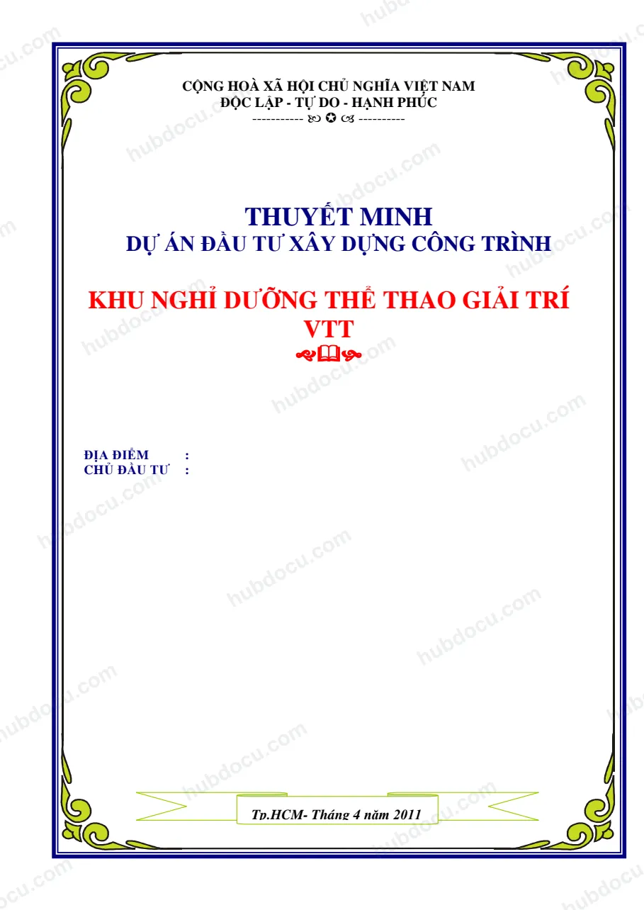 Dự án đầu tư xây dựng công trình - Khu nghỉ dưỡng thể thao giải trí VTT