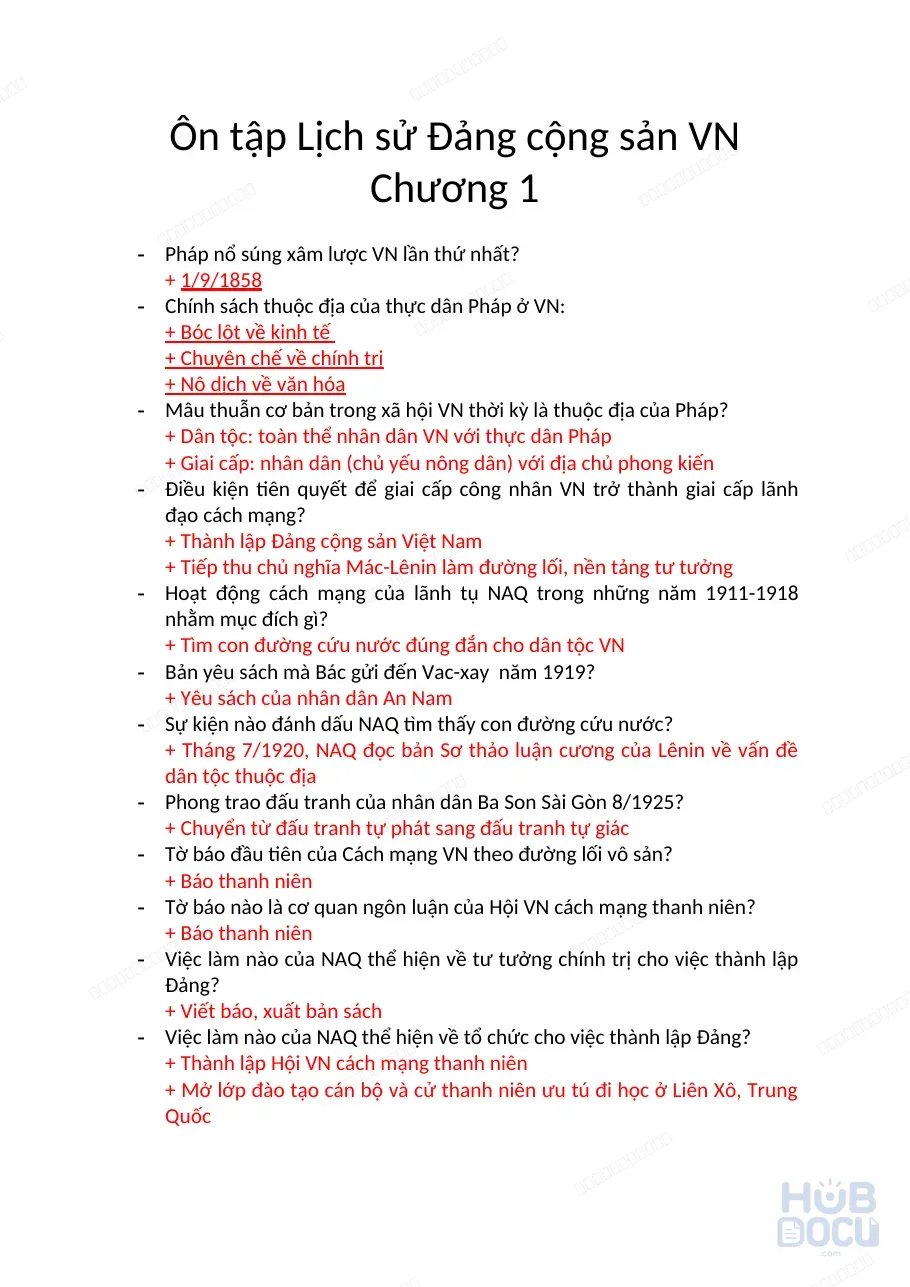 Lịch sử Đảng (Tài liệu ôn tập học để thi)