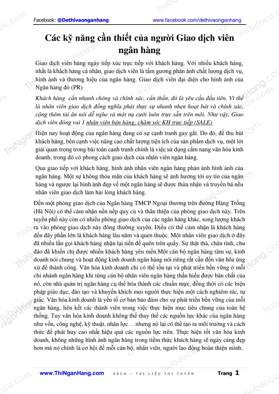Các kỹ năng cần thiết của người Giao dịch viên ngân hàng