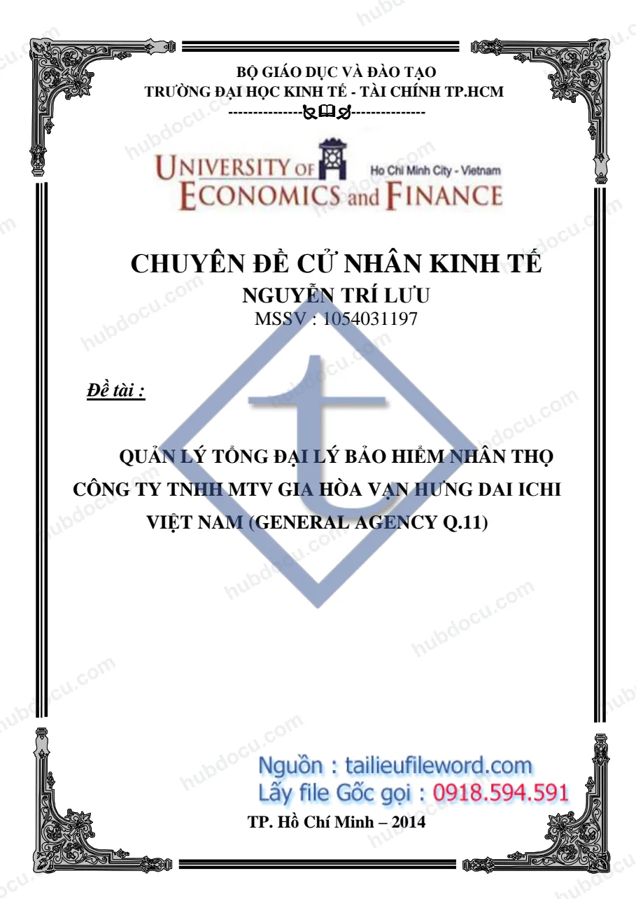 Quản lý tổng đại lý bảo hiểm nhân thọ công ty TNHH MTV Gia Hòa Vạn Hưng Da ichi Việt Nam