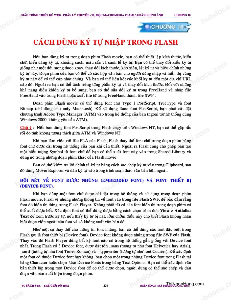 Cách dùng ký tự nhập trong Flash