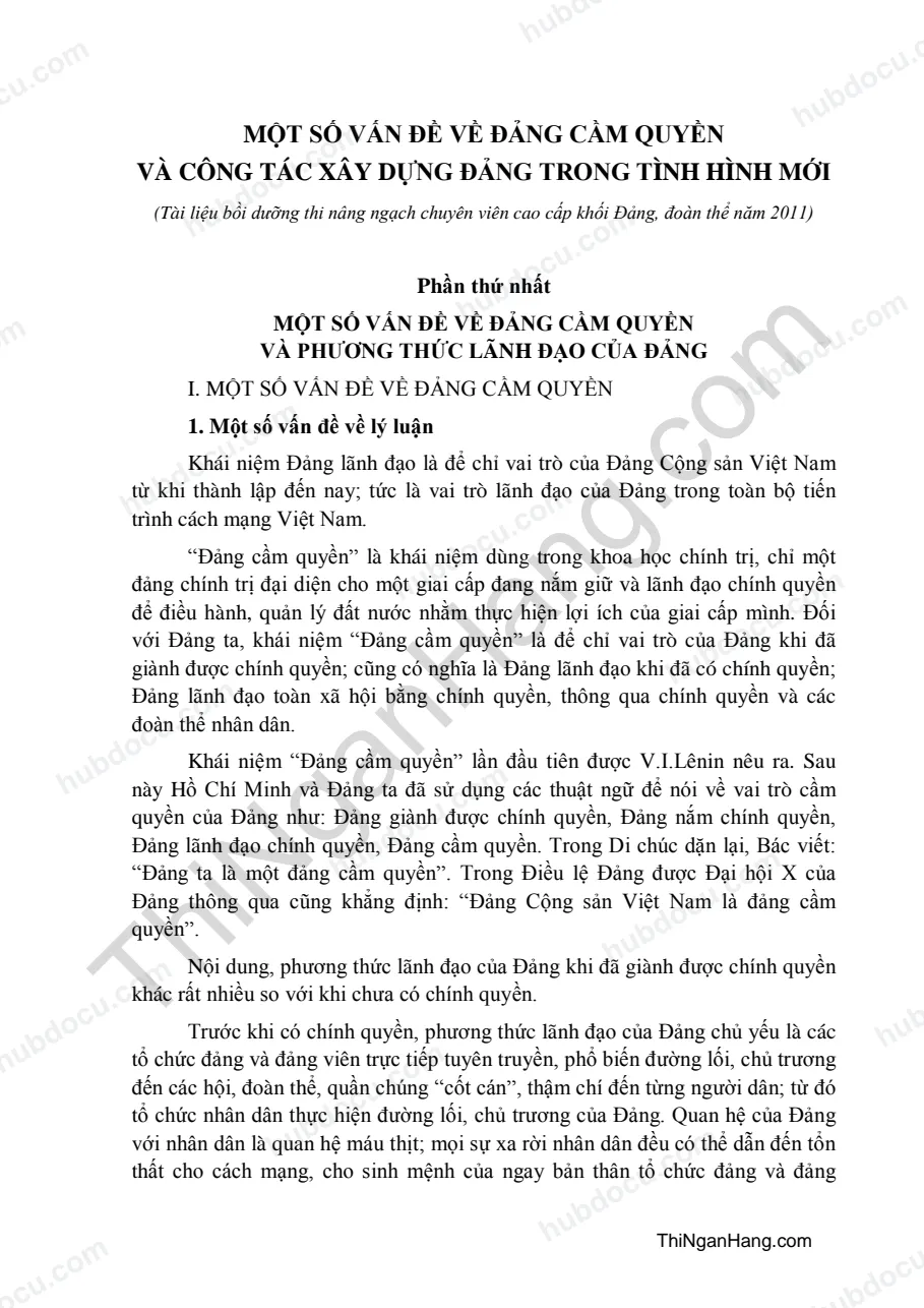 Ôn thi Công chức - 2. Chuyên đề Xây dựng Đảng cầm quyền (Ngạch Chuyên viên)