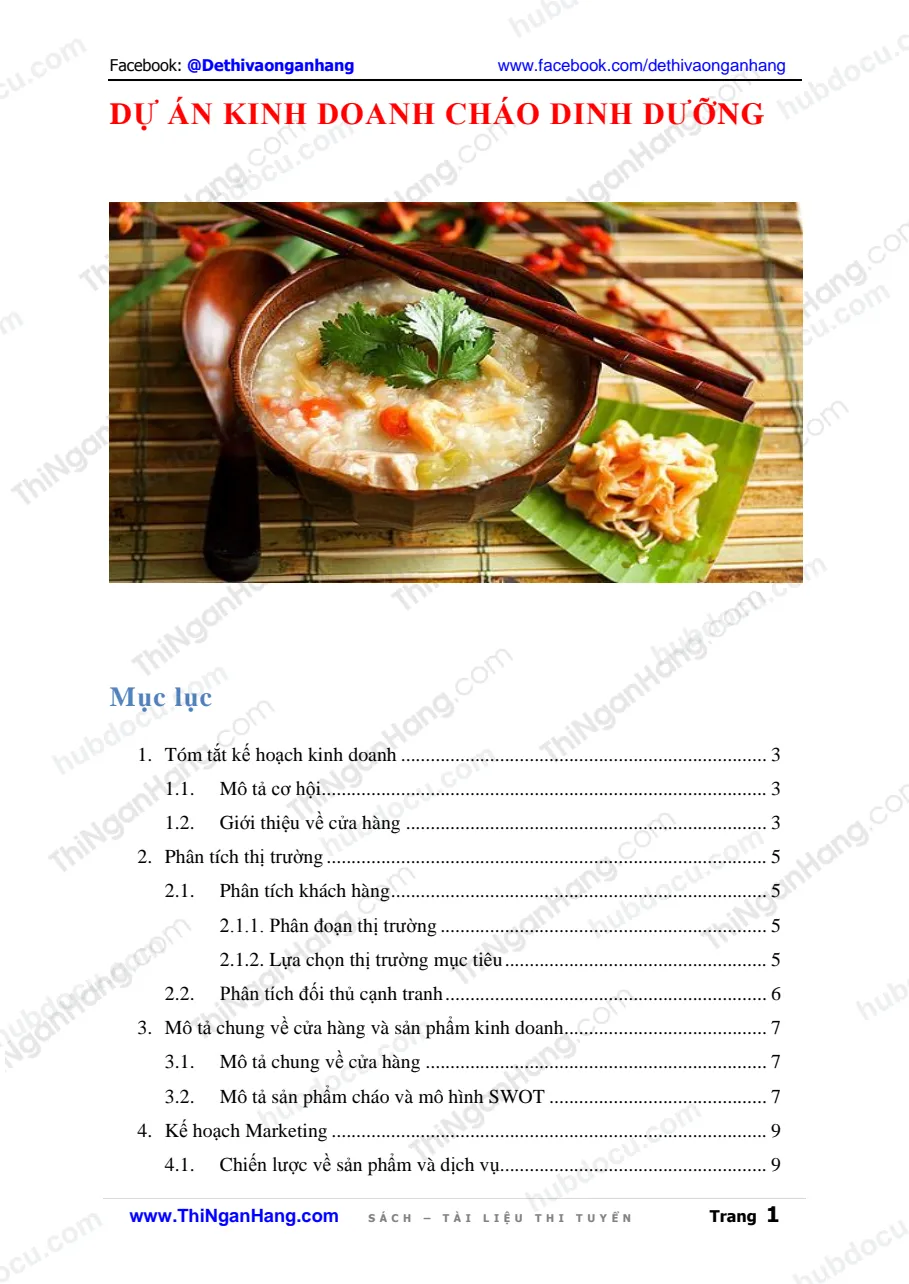 Dự án kinh doanh cháo dinh dưỡng