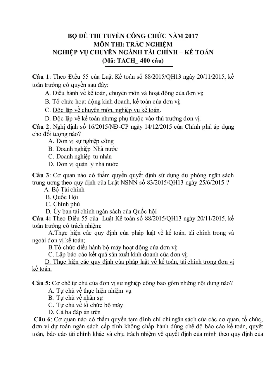 Bộ đề thi tuyển Công chức năm 2017 (Nghiệp vụ chuyên ngành)