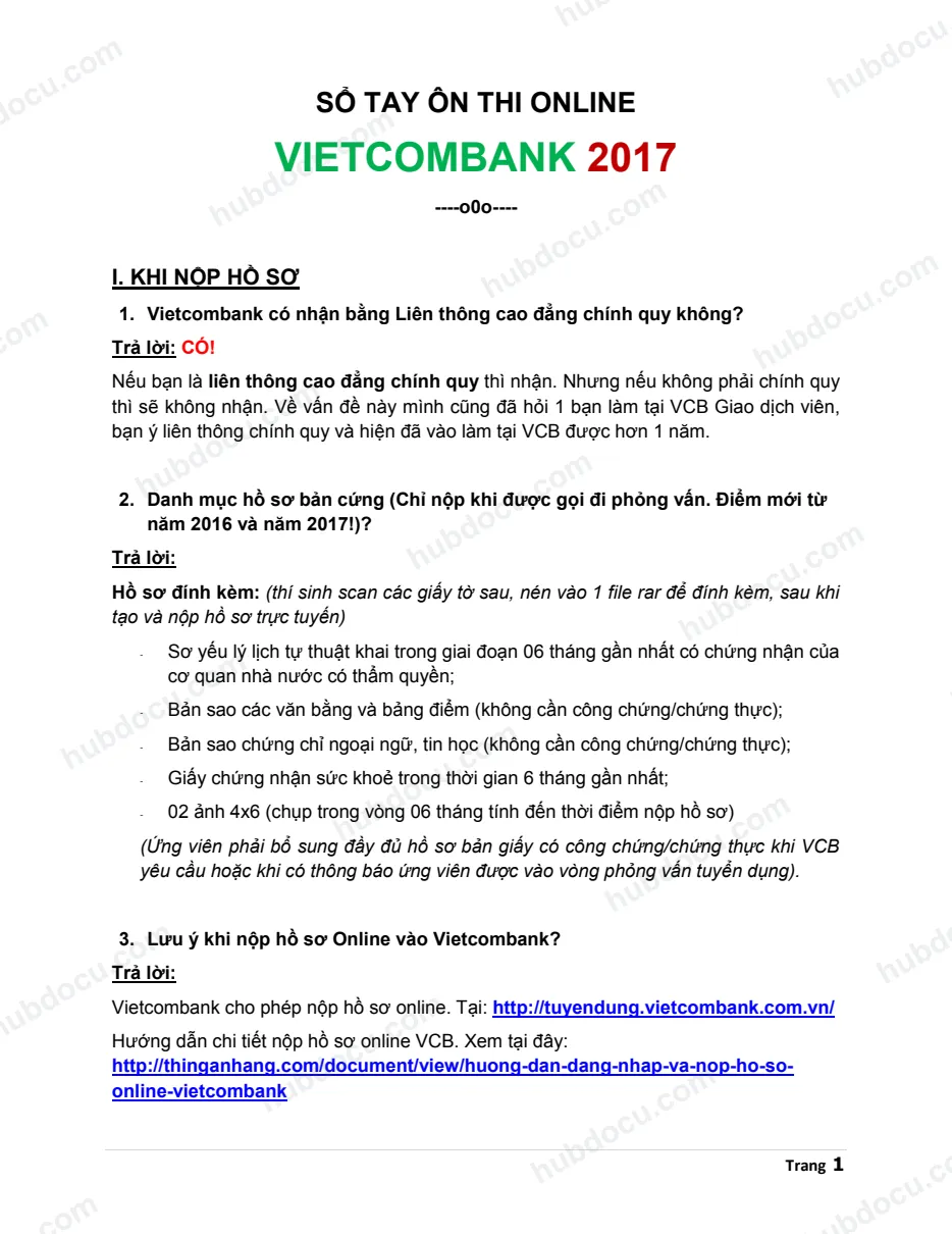 Sổ tay thi online Vietcombank 2017
