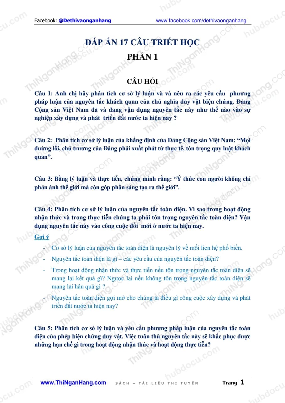 Đáp án 17 câu tự luận Triết học (Phần 1)