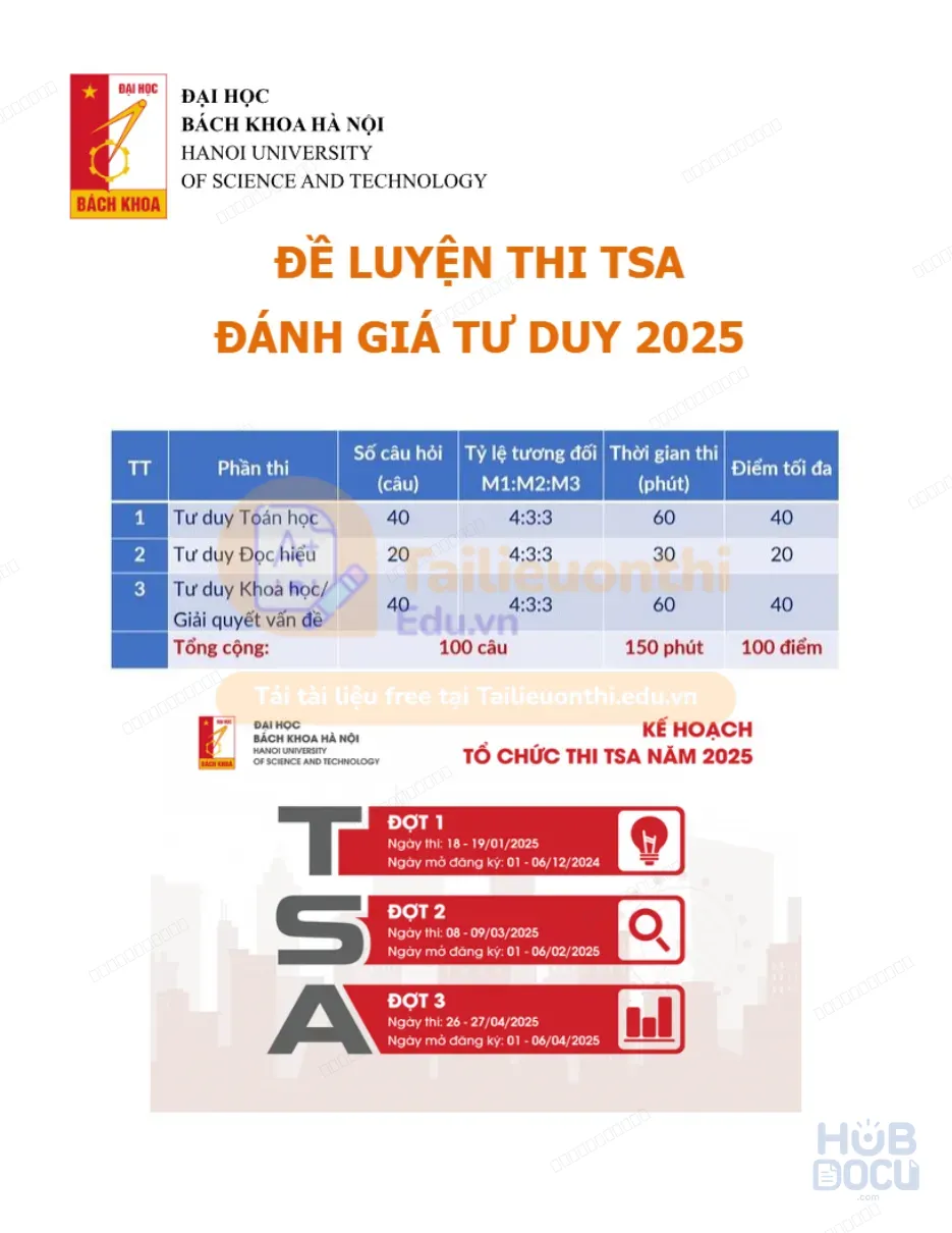 Đề 25 - Phần tư duy Toán học (TSA - Đánh giá tư duy)