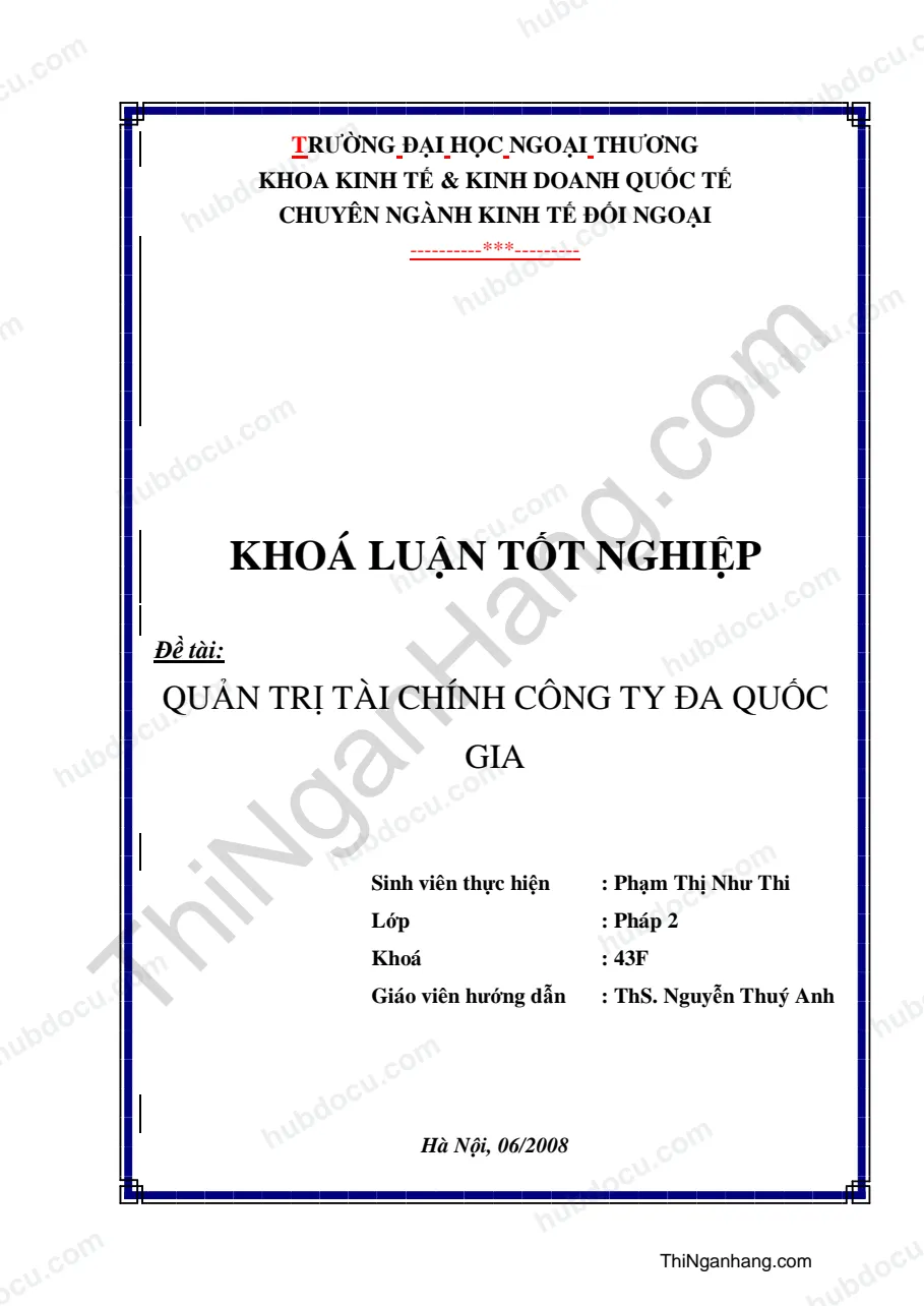 Luận văn - Quản trị tài chính công ty đa quốc gia - ĐH.Ngoại thương