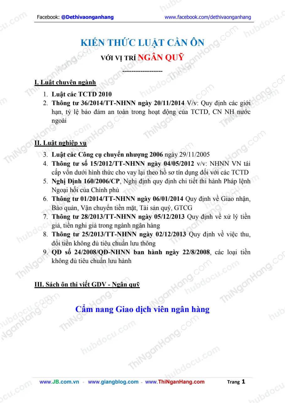 Kiến thức Luật cần ôn - Vị trí Ngân quỹ
