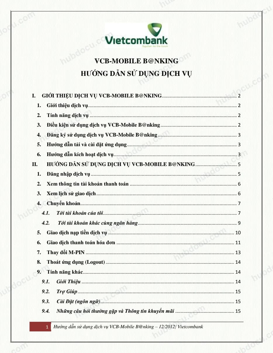 Hướng dẫn sử dụng dịch vụ VCB-Mobile B@nking (vietcombank mobile banking)