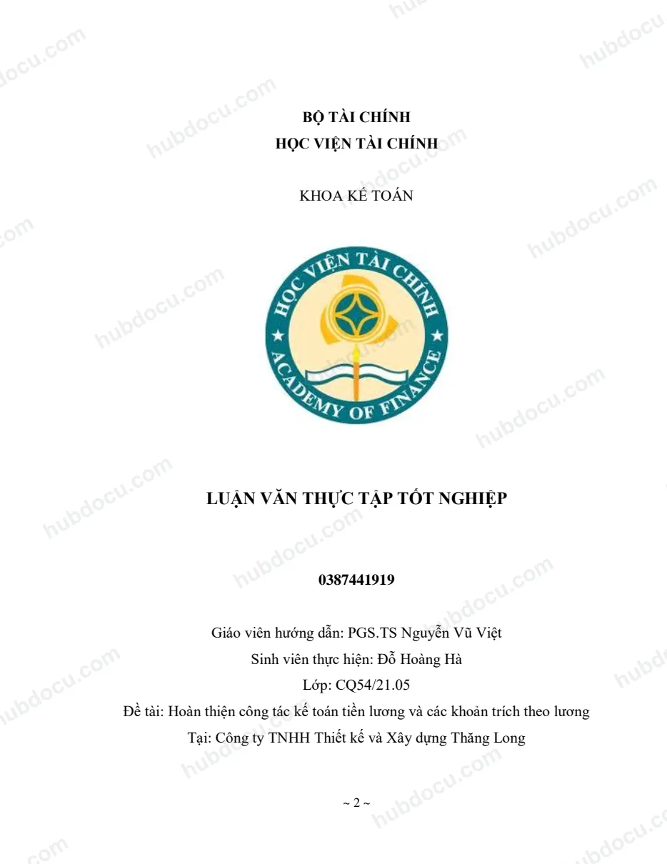 Luận văn tốt nghiệp - Kế toán tiền lương và các khoản trích theo lương công ty xây dựng Thăng Long
