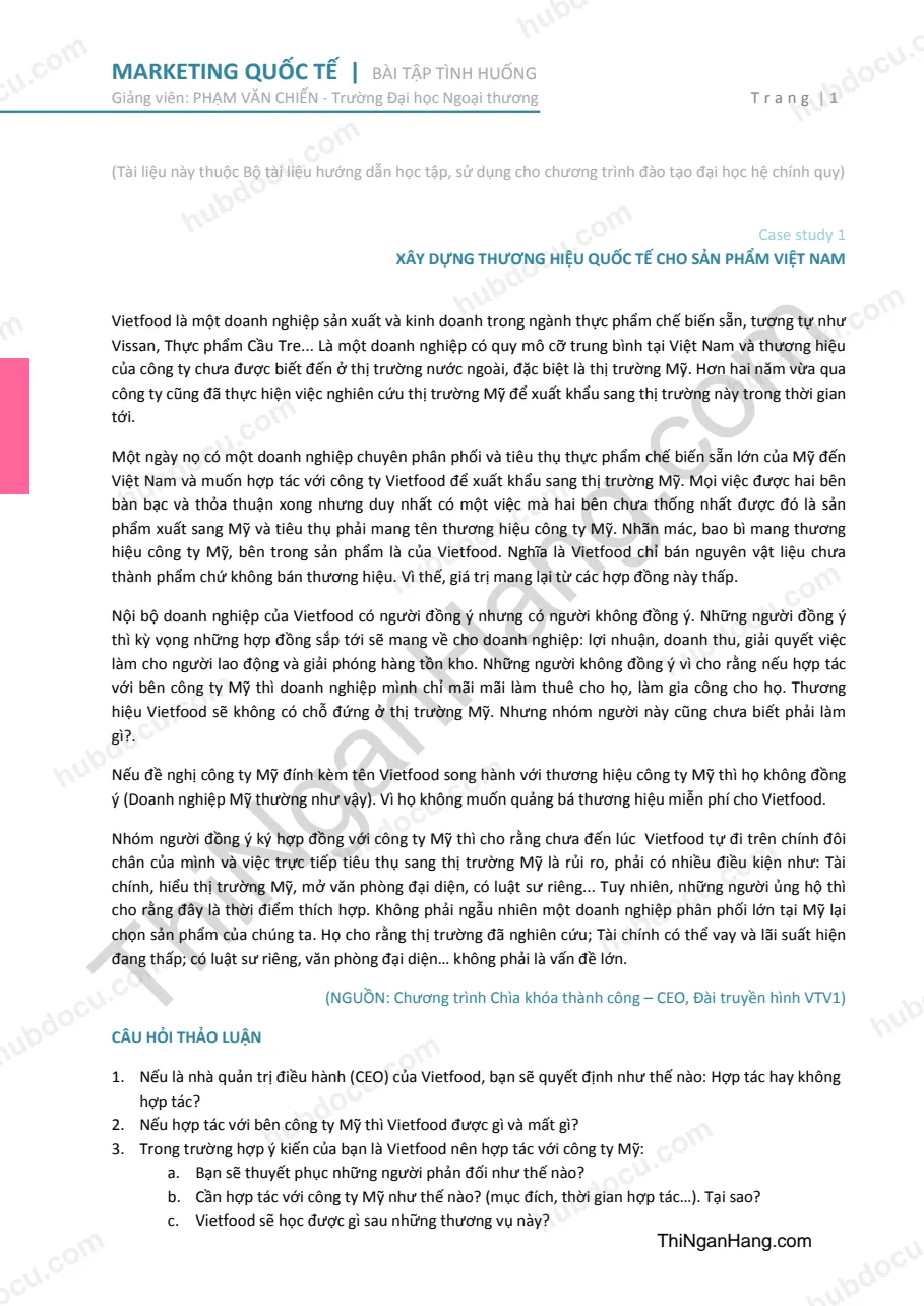 Case study - Bài tập tình huống Marketing quốc tế