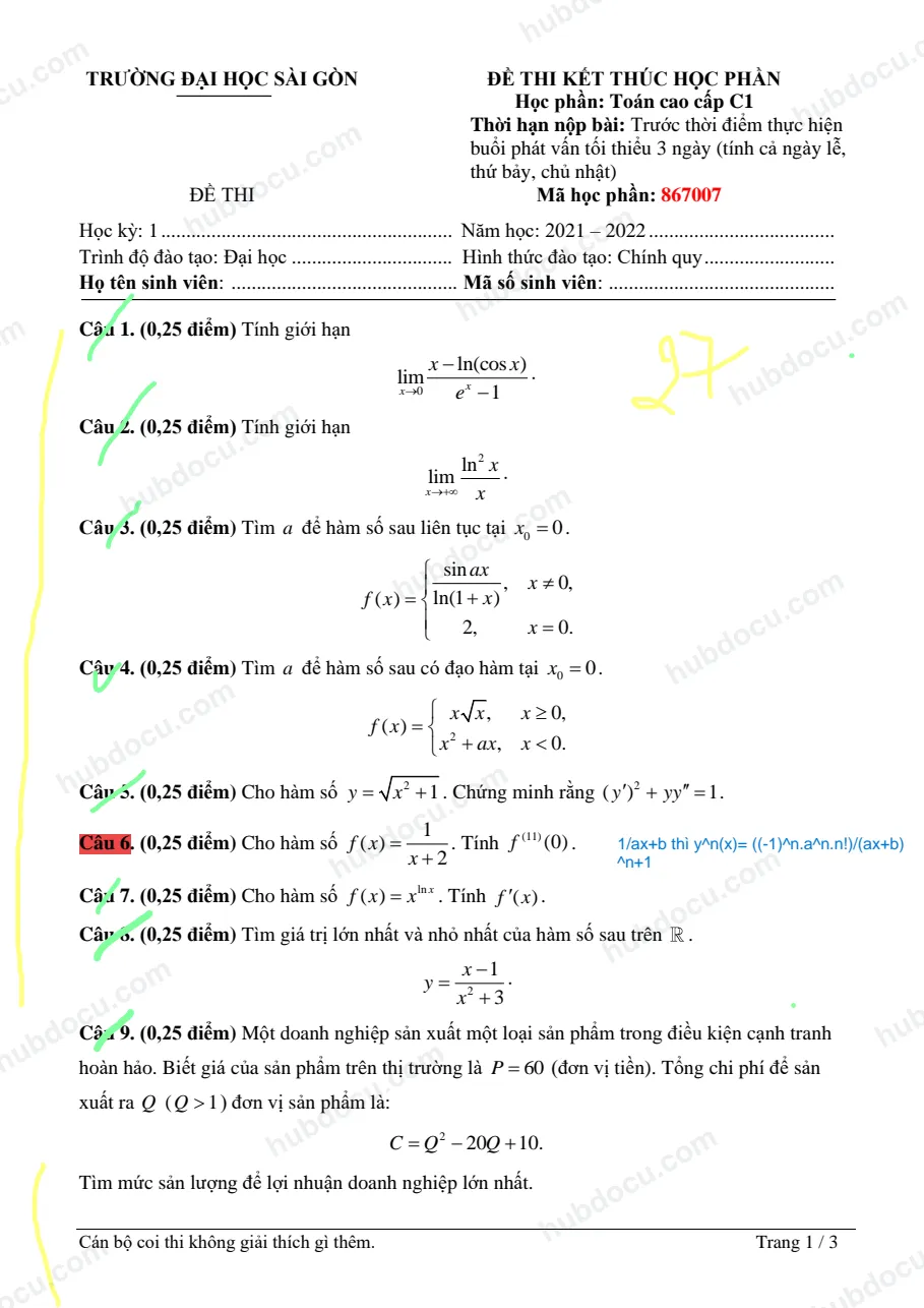 Toan cao cap C1_de thi