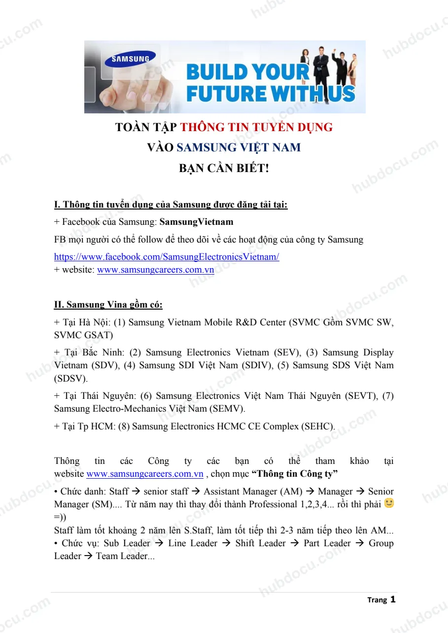 Toàn tập thông tin về tuyển dụng vào Samsung Việt Nam