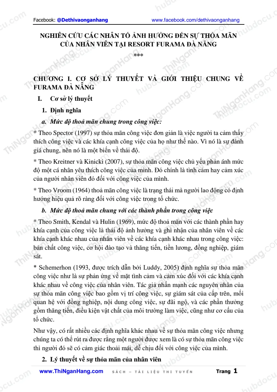 Tiểu luận - Nghiên cứu các yếu tố ảnh hưởng đến sự thỏa mãn công việc của nhân viên tại FURAMA Đà Nẵng