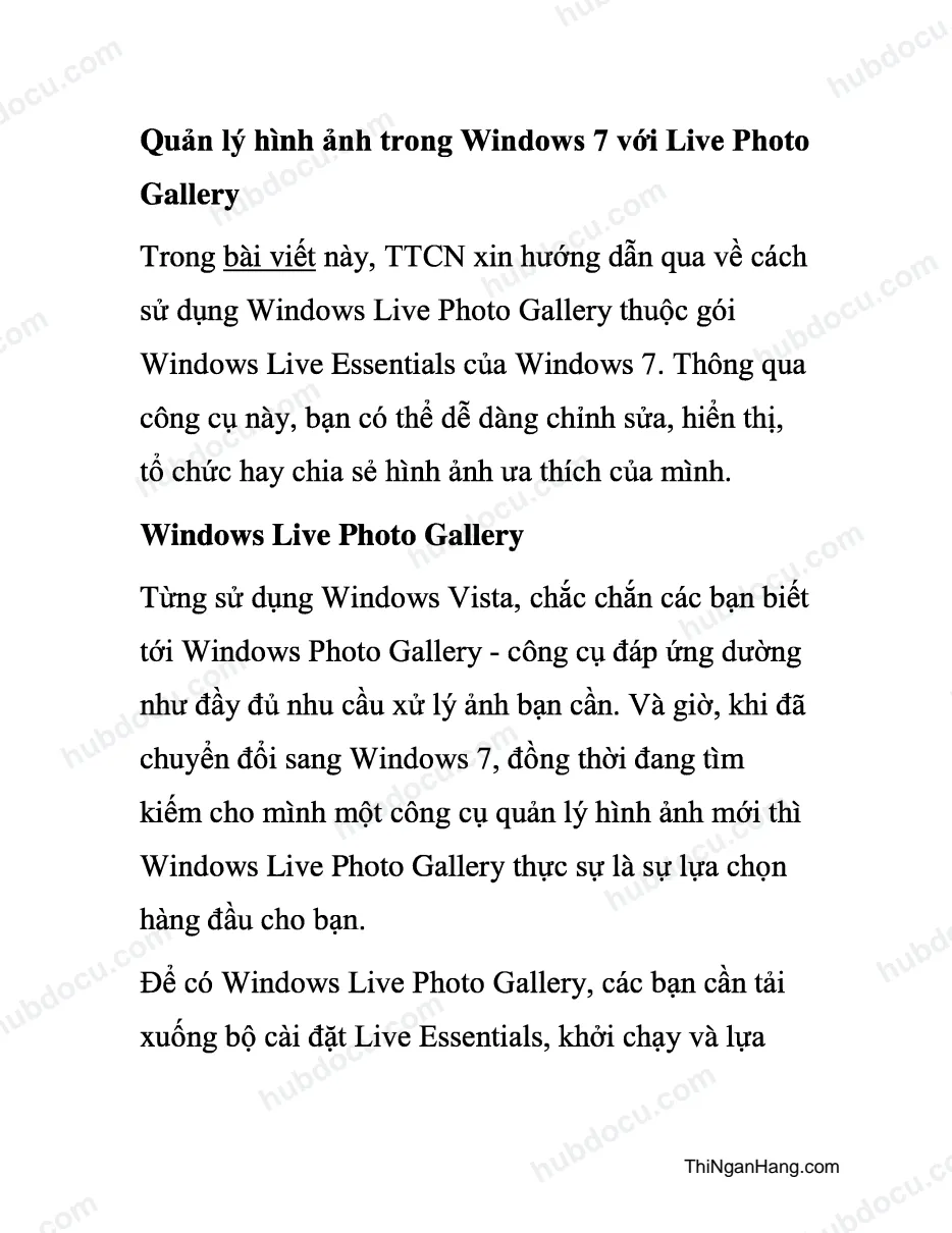 Quản lý hình ảnh trong Windows 7 với Live Photo Gallery
