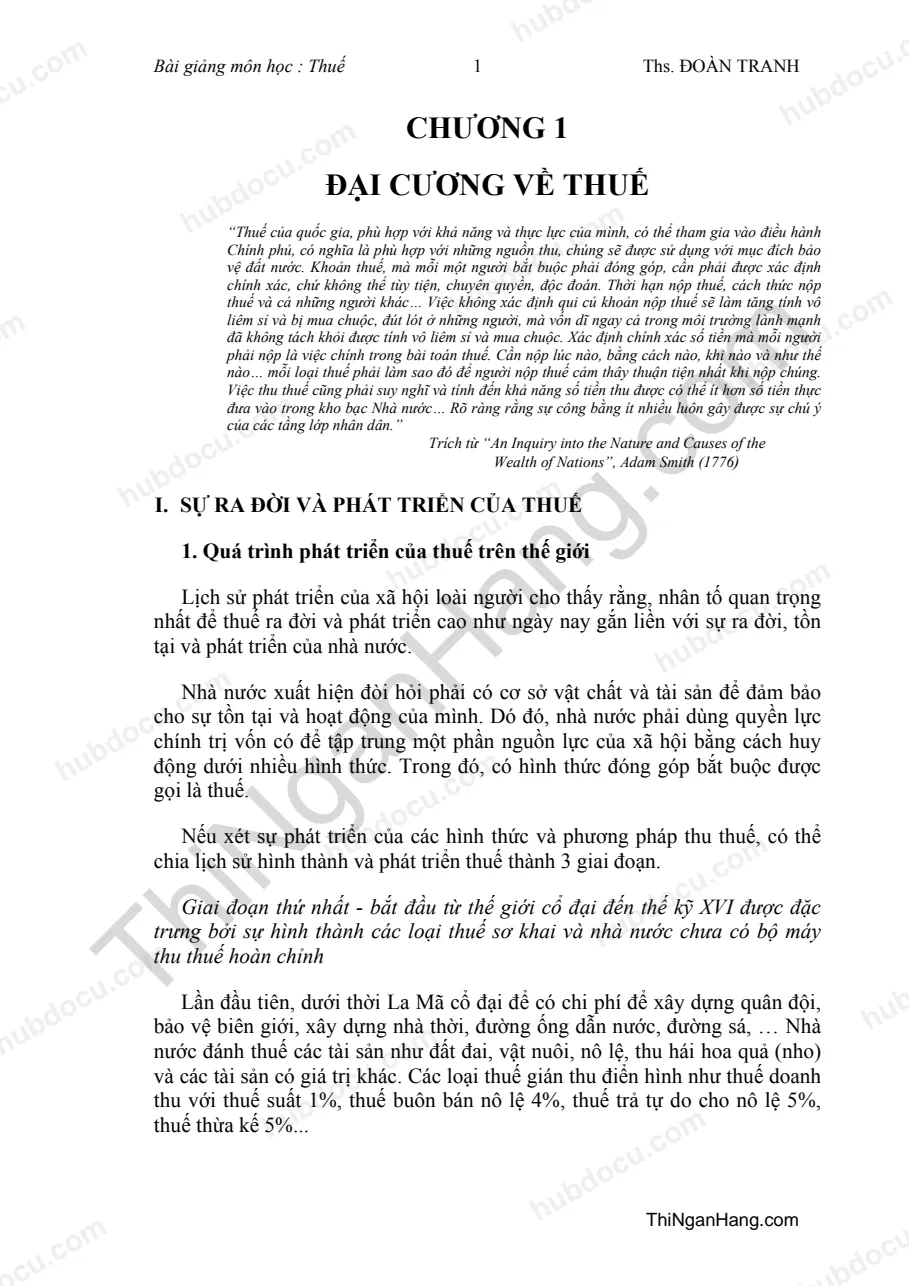 Bài giảng môn học Thuế - Ths Đoàn Tranh