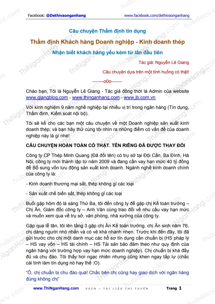 Câu chuyện Thẩm định Khách hàng doanh nghiệp kinh doanh thép