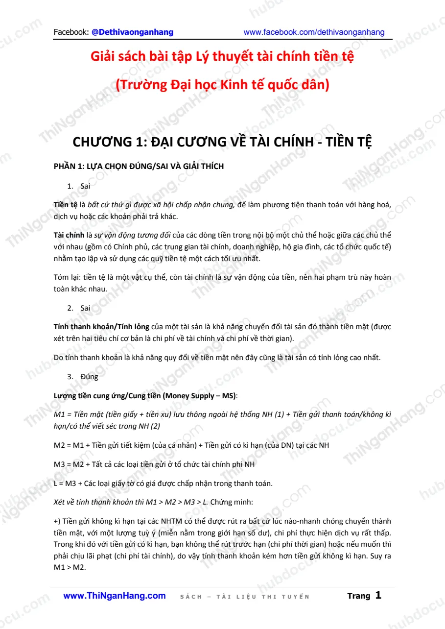 Giải sách bài tập Lý thuyết Tài chính Tiền tệ (KTQD)