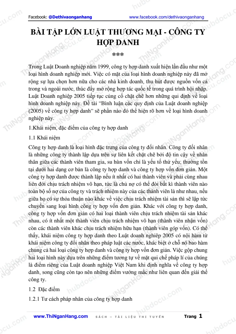 Bài tập lớn Luật Thương Mại - Công ty hợp danh