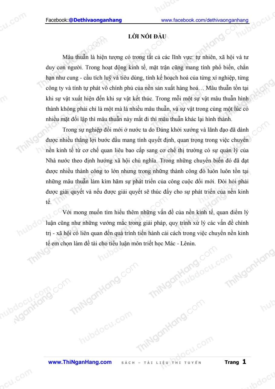 Tiểu luận - Quy luật mâu thuẫn trong quá trình xây dựng nền kinh tế mới ở nước ta