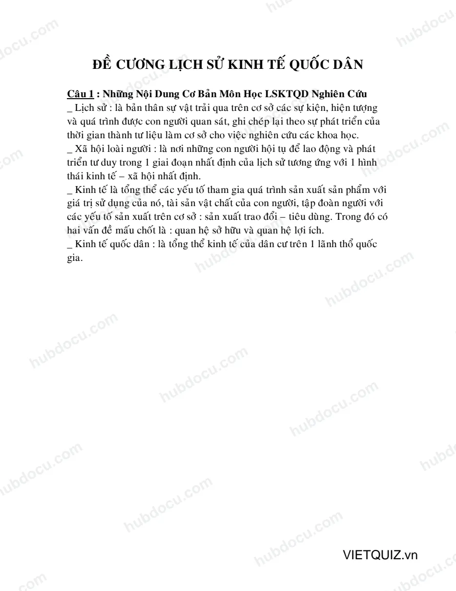 16 câu tự luận ôn tập Lịch sử Kinh tế quốc dân