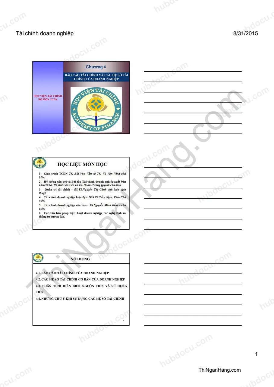 Slide Chương 4. Báo cáo tài chính và các hệ số tài chính của DN - Môn Tài chính doanh nghiệp (HVTC)