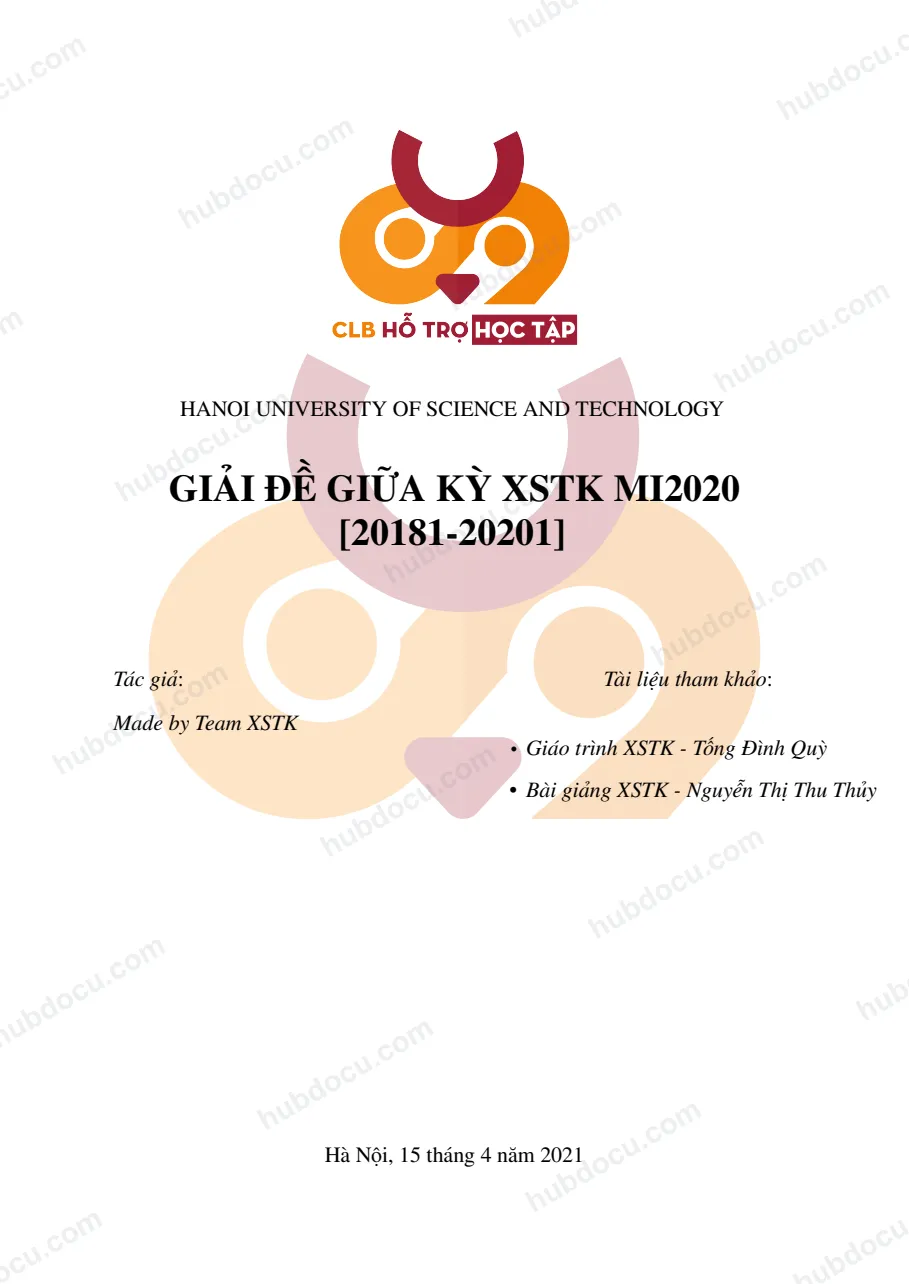 Đề thi giữa kỳ Xác suất thống kê_HUST_Có đáp án