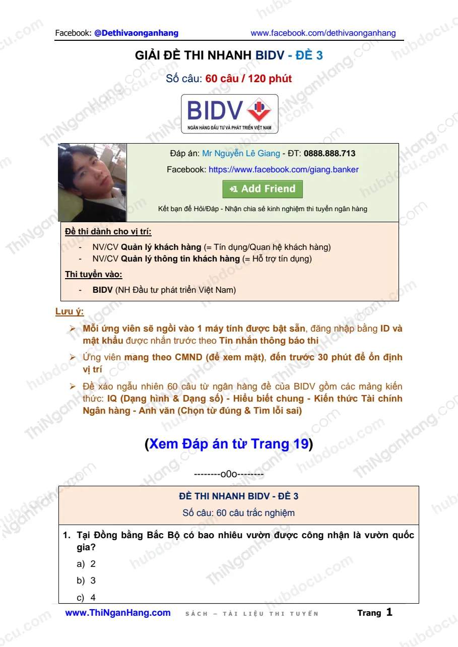 Giải đề thi nhanh BIDV (Full 60 câu) - Đề 3