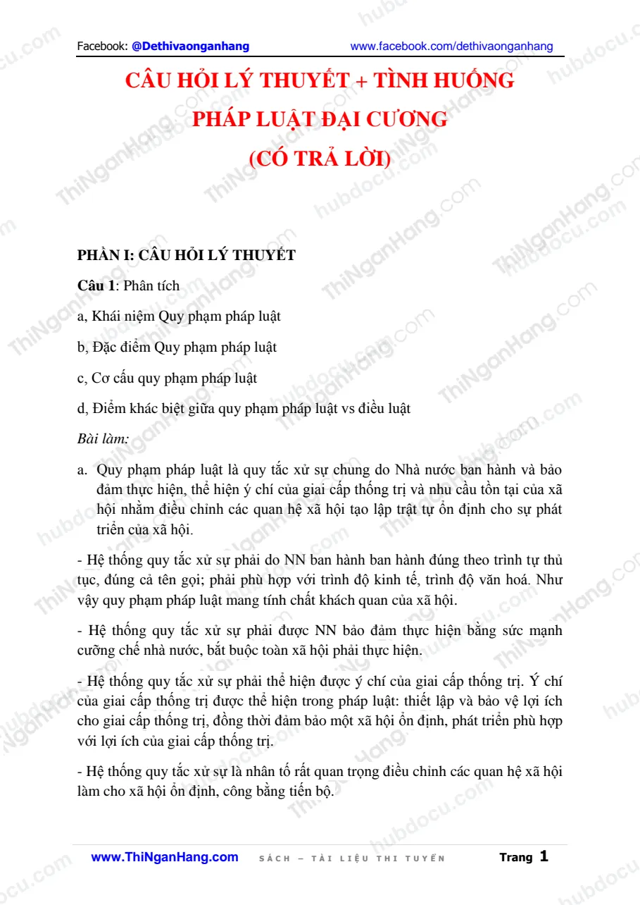 Câu hỏi lý thuyết + Tình huống Pháp luật đại cương (có Đáp án)