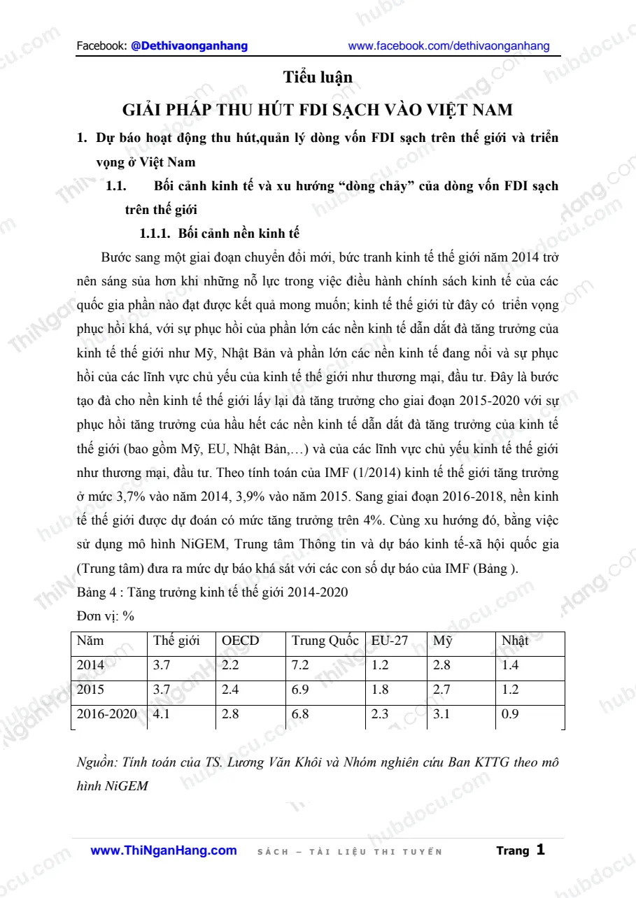Tiểu luận - Giải pháp thu hút FDI sạch vào Việt Nam trong thời gian tới