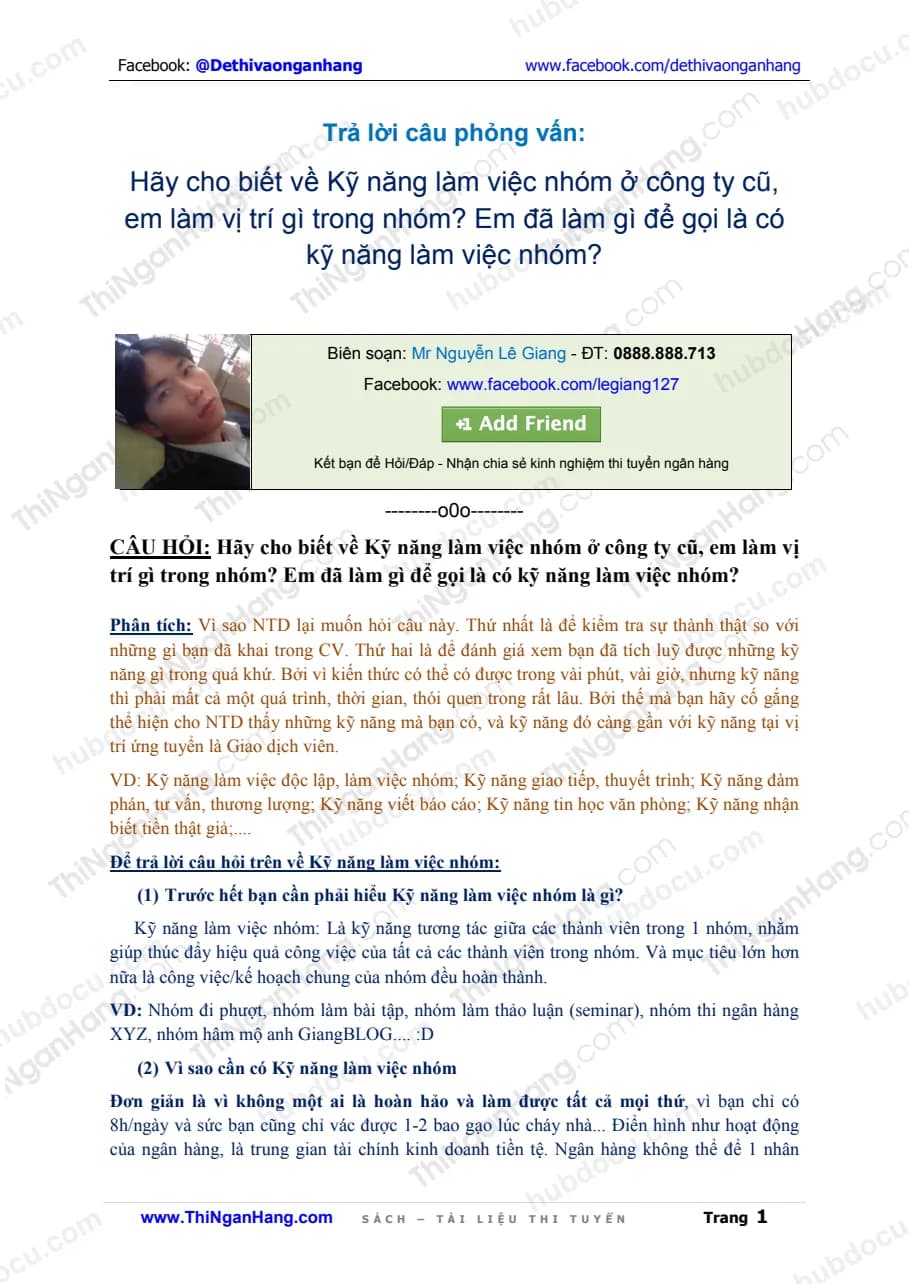 Trả lời câu phỏng vấn - Kỹ năng làm việc nhóm tại công ty cũ. Em đã làm gì để gọi là có kỹ năng làm việc nhóm