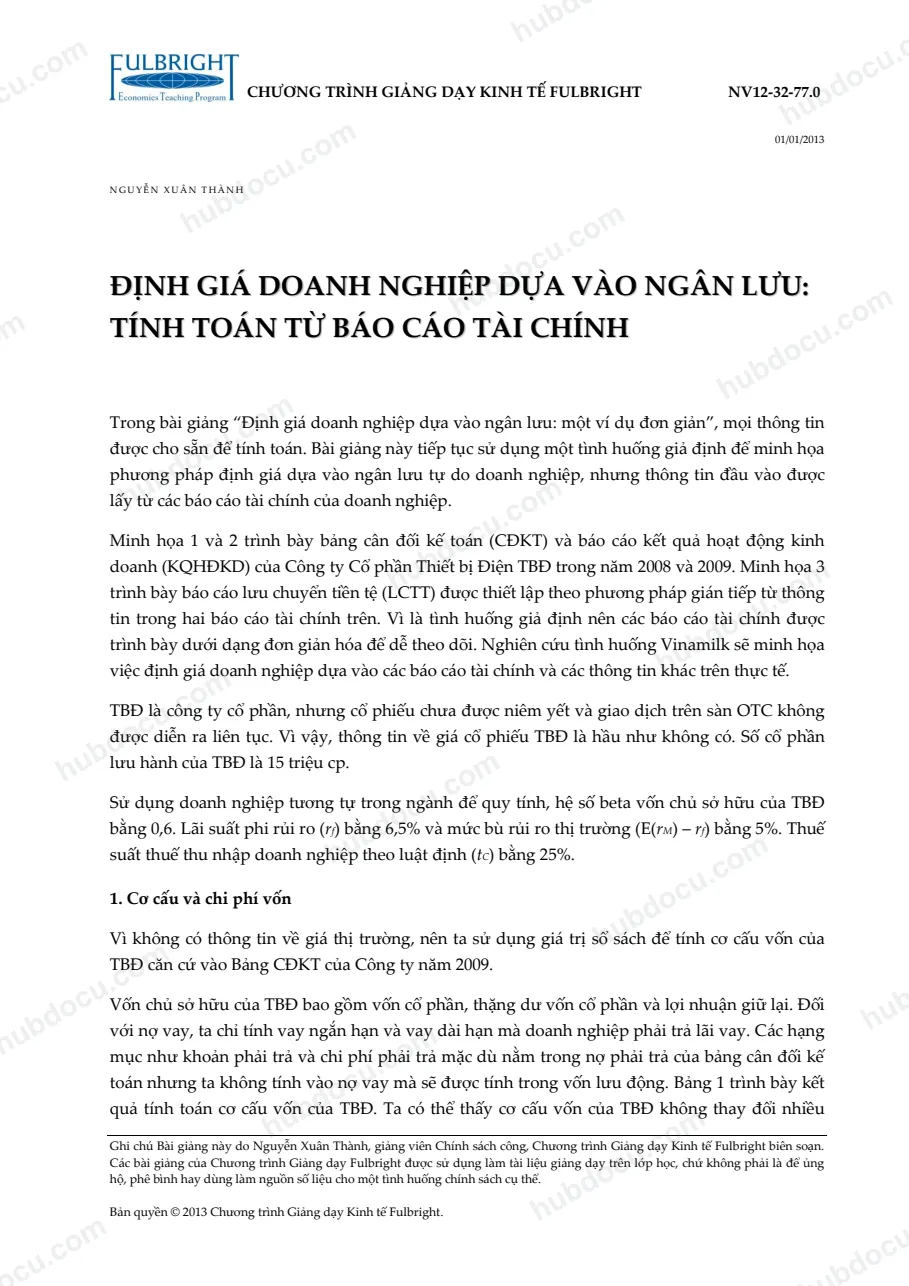Định giá doanh nghiệp từ ngân lưu: tính toán từ báo cáo tài chính