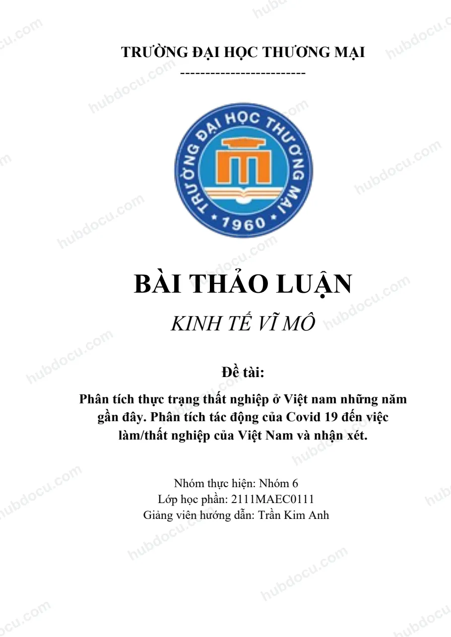 Tiểu luận vĩ mô: Phân tích thực trạng thất nghiệp ở Việt nam những năm gần đây. Phân tích tác động của Covid 19 đến thất nghiệp của Việt Nam