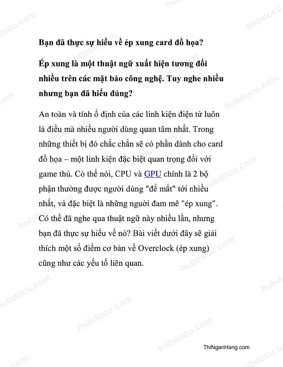Bạn đã thực sự hiểu về ép xung Card đồ hoạ
