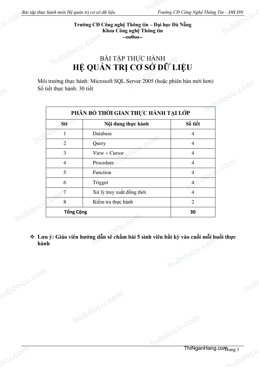 Bài tập Thực hành hệ quản trị CSDL