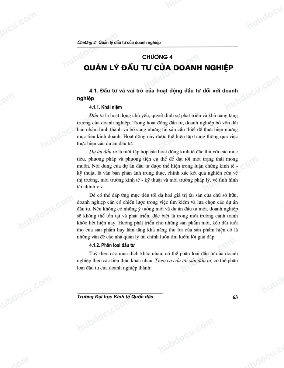 Chương 4. Quản lý đầu tư của doanh nghiệp - Giáo trình tài chính doanh nghiệp (10 chương)