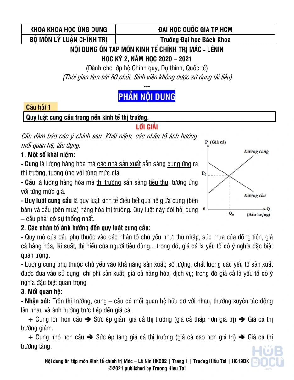 Nội dung ôn tập môn kinh tế chính trị mác (bài 80) (có đáp án) - Trương Hiếu Tài