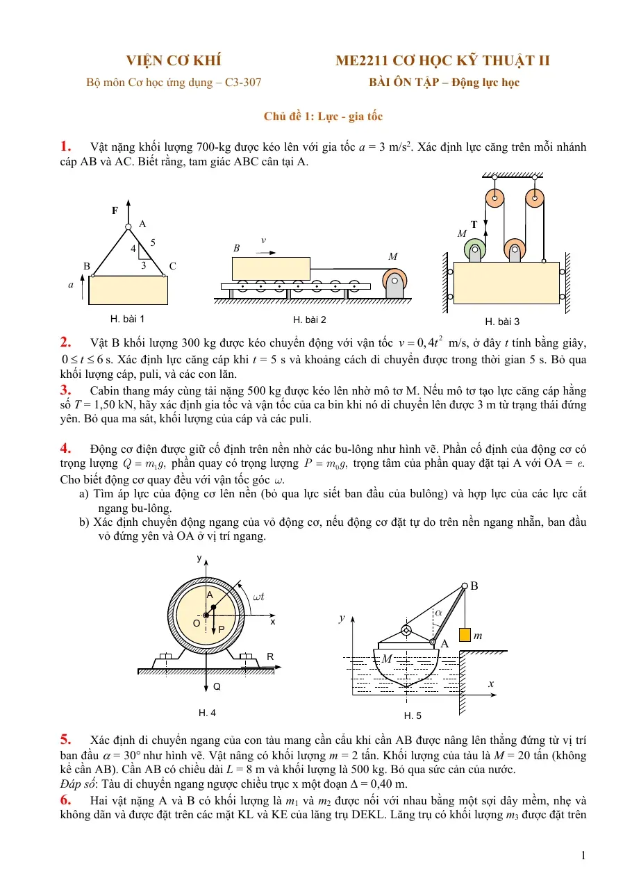 Cơ học kỹ thuật II (Chủ đề 1: Lực - gia tốc) (Có đáp án)