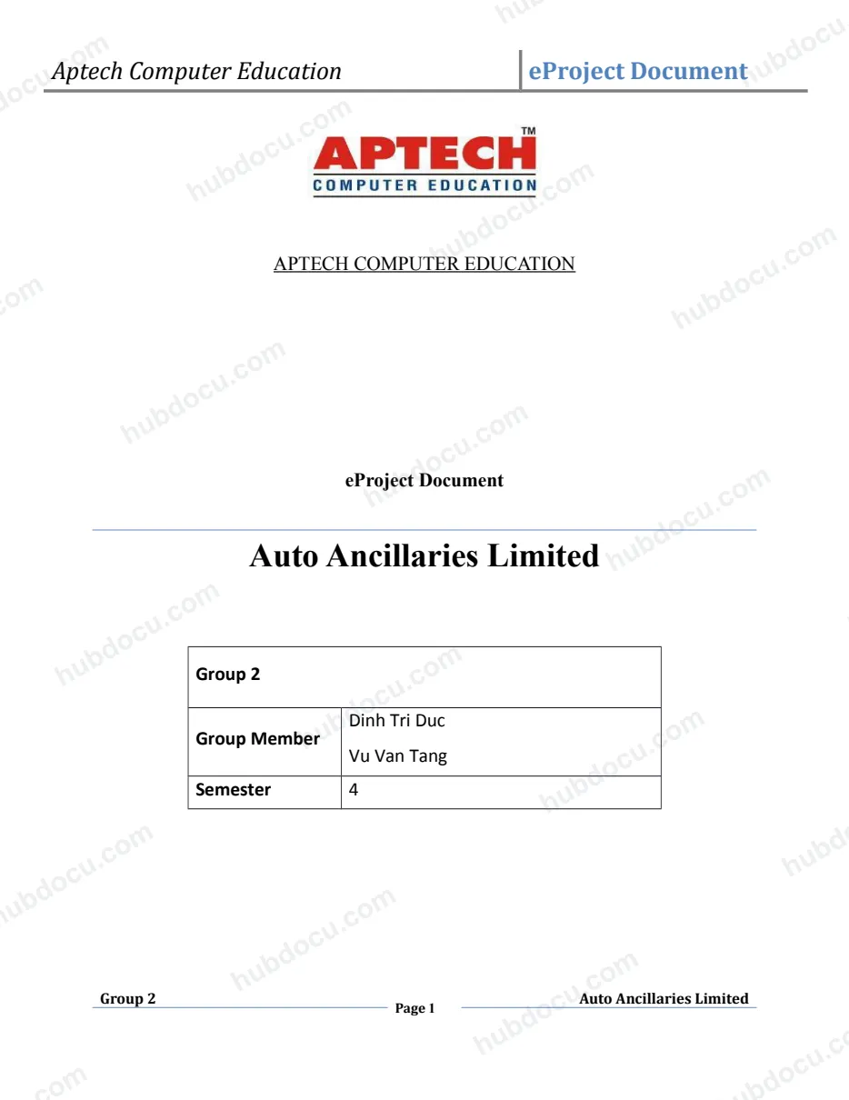 Auto Ancillaries Limited Report (Database + Source Code)
